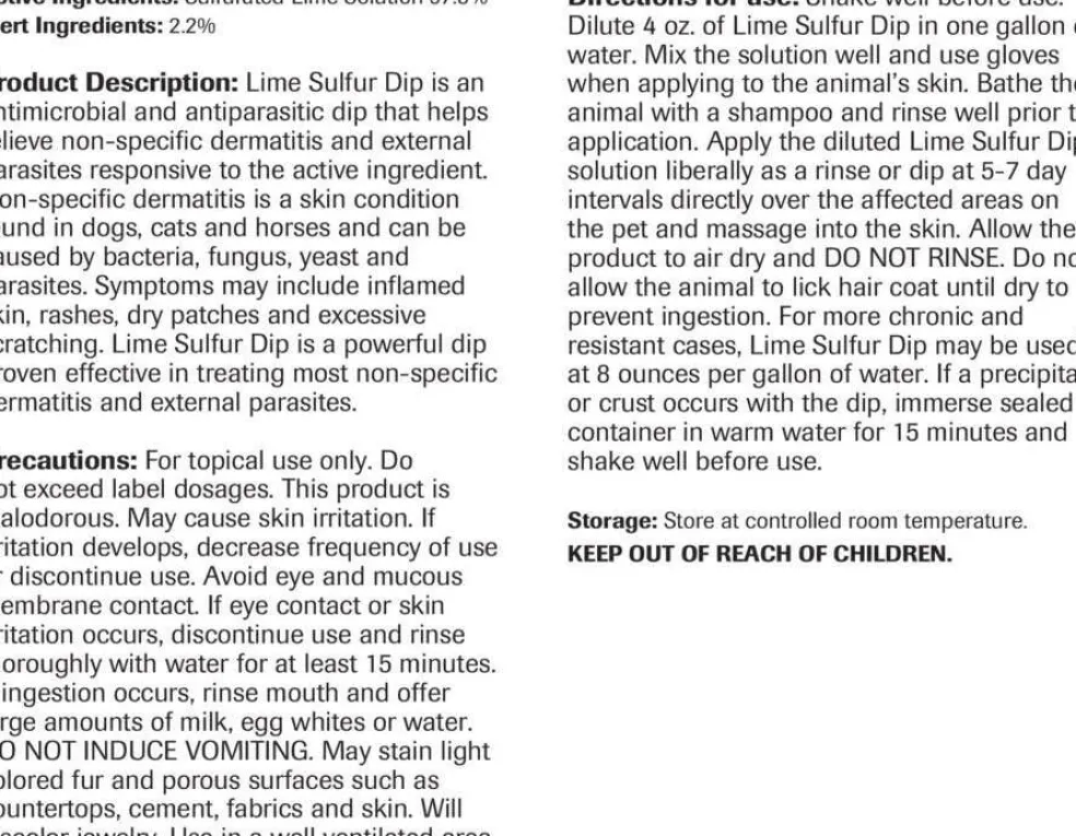 Vet Basics Lime Sulfur Dip for Dogs, cats & Horses, Gallon