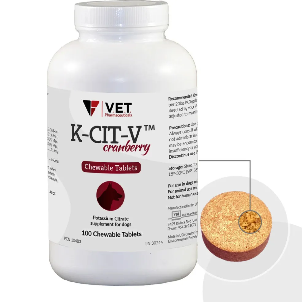 V.E.T Pharmaceuticals K-CIT-V Plus Cranberry Chewable Tablets for Dogs, 100-count