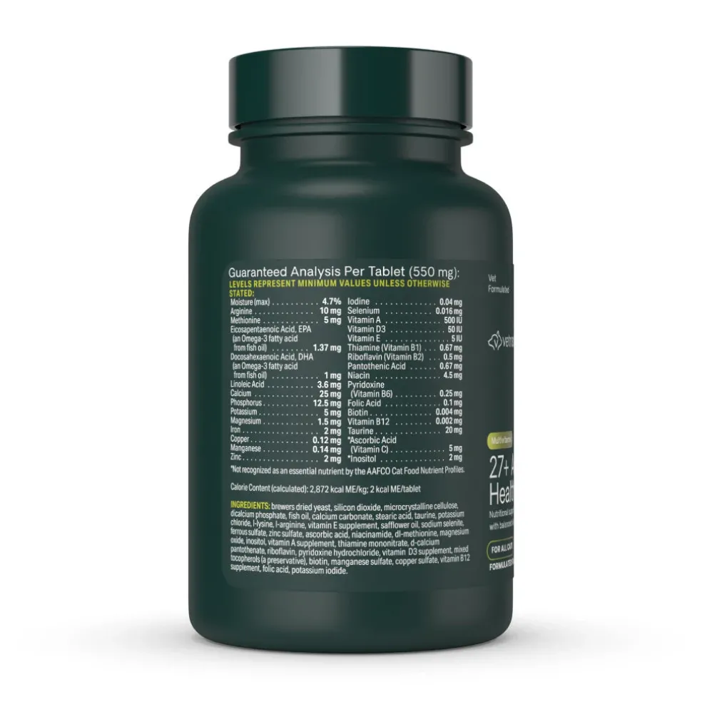 VetriScience 27+ Active Health NuCat Multivitamin Tablets for Cats (90 Chewable Tablets)