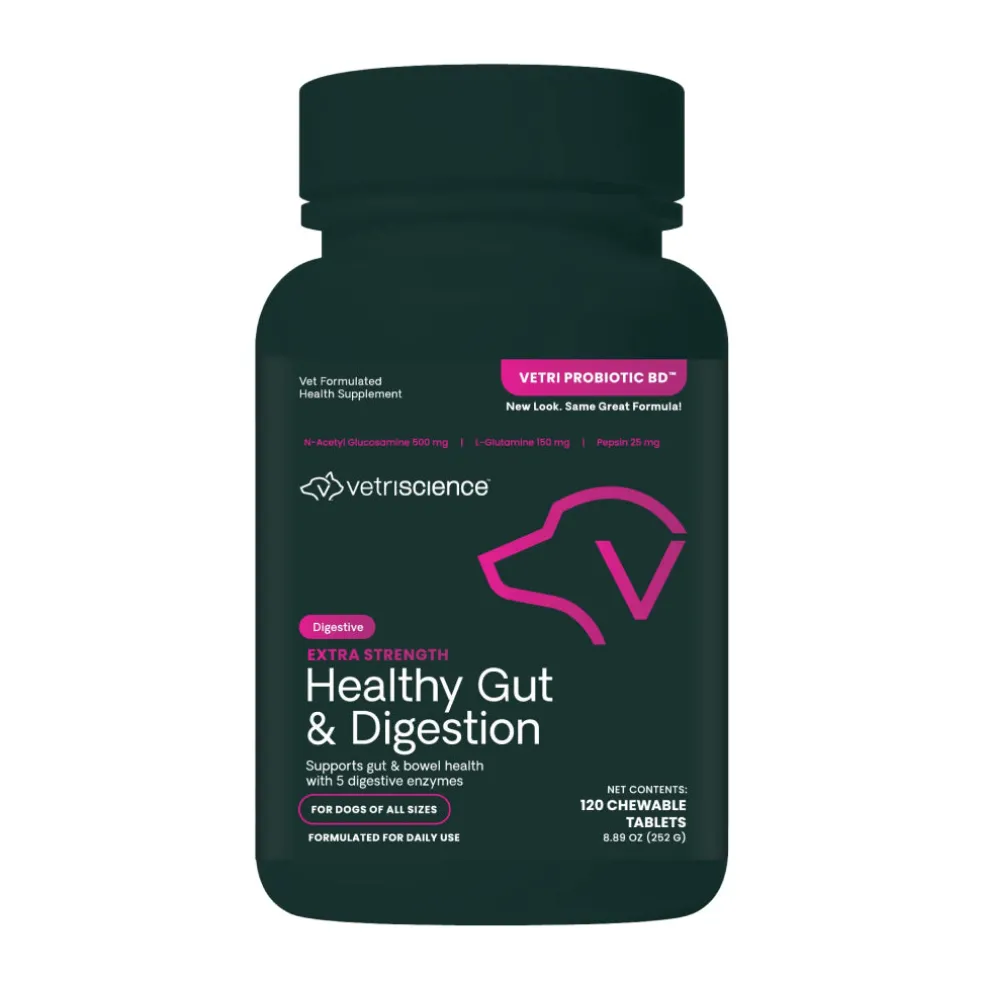 VetriScience Extra Strength Healthy Gut & Digestion Tablets for Dogs (120 Chewable Tablets)