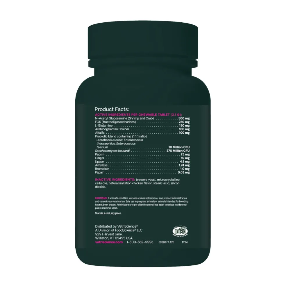 VetriScience Extra Strength Healthy Gut & Digestion Tablets for Dogs (120 Chewable Tablets)
