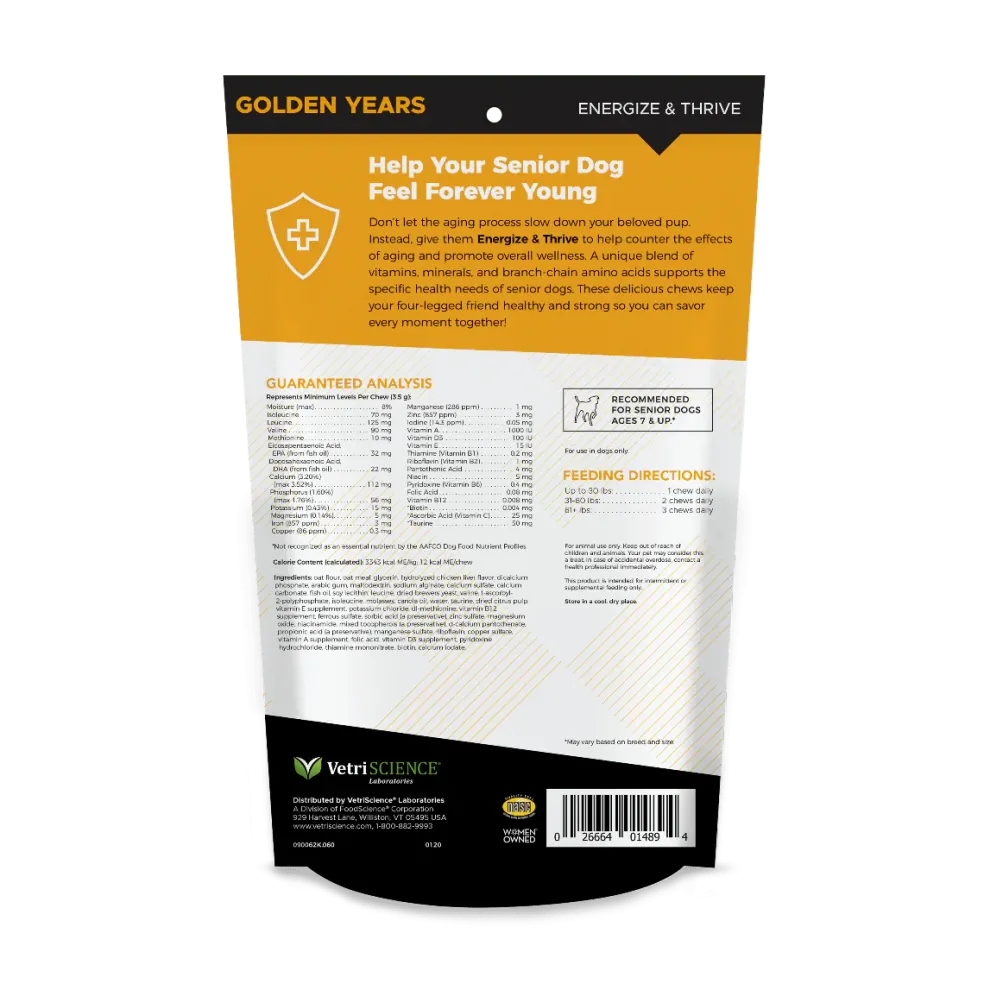 VetriScience Golden Years Energize and Thrive Multivitamin for Senior Dogs (60 soft chews)