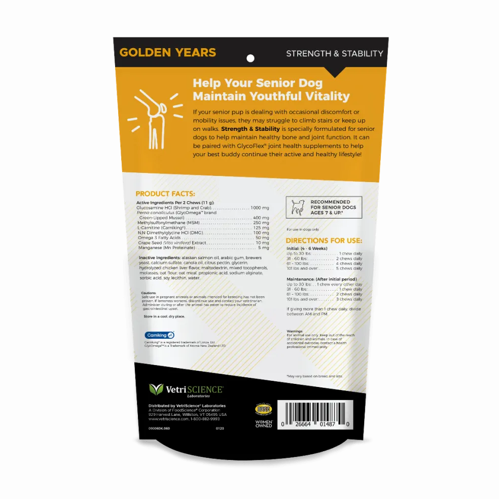 VetriScience Golden Years Strength and Stability Joint Support for Senior Dogs (60 soft chews)