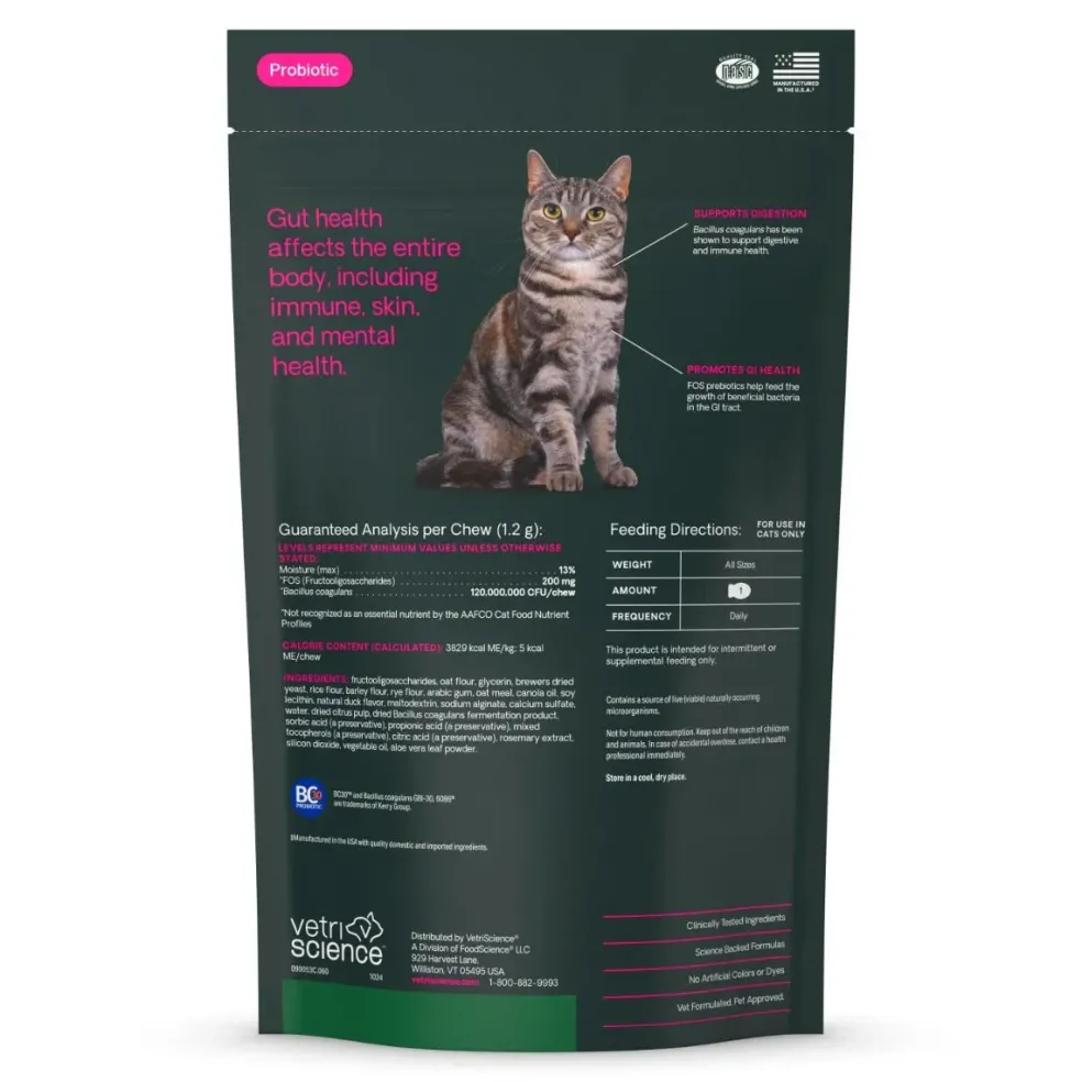 VetriScience Gut Healthy Probiotic Everyday Supplement for Cats (60 chews)