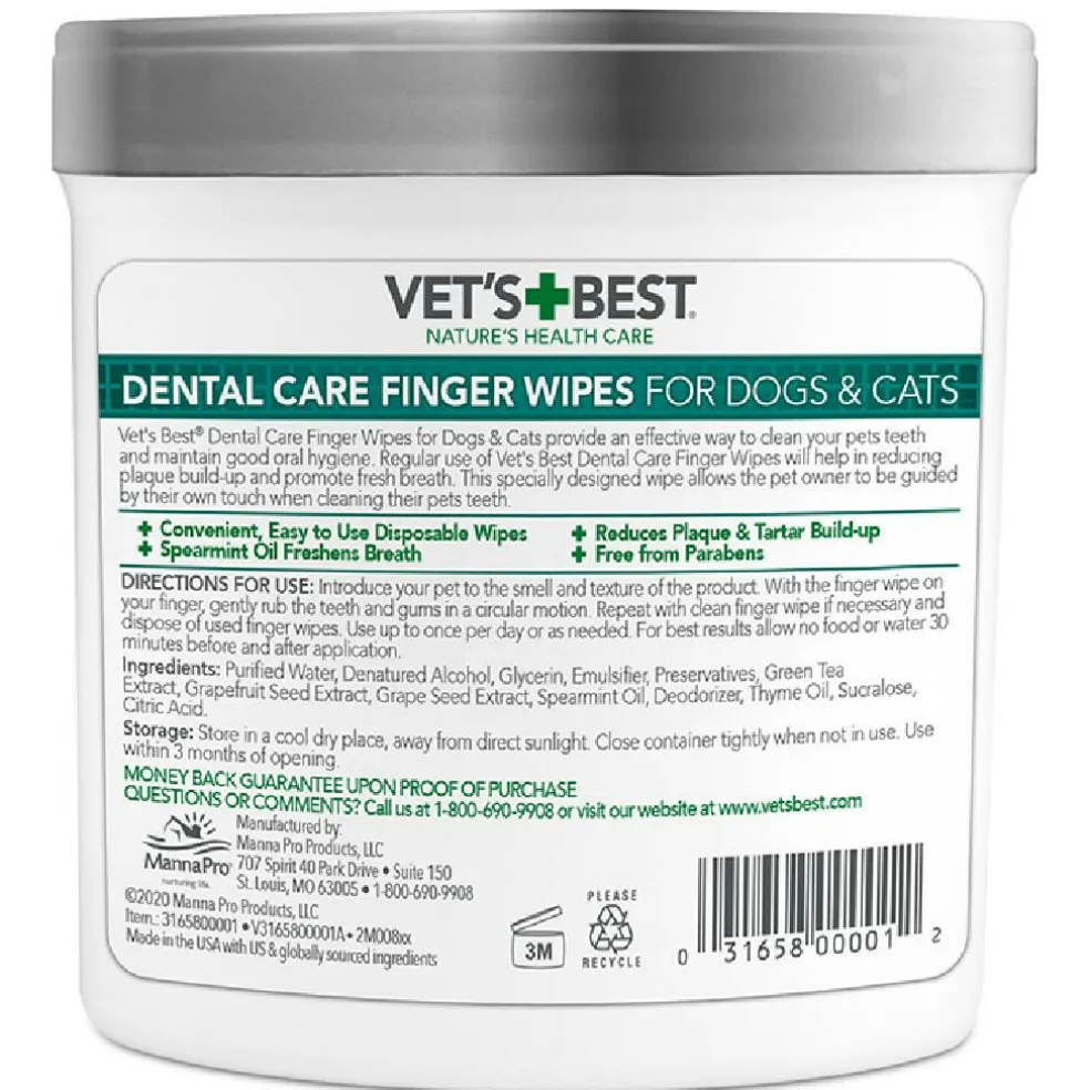 Vet's Best Dental Care Finger Wipes For Dogs & Cats (50 count)
