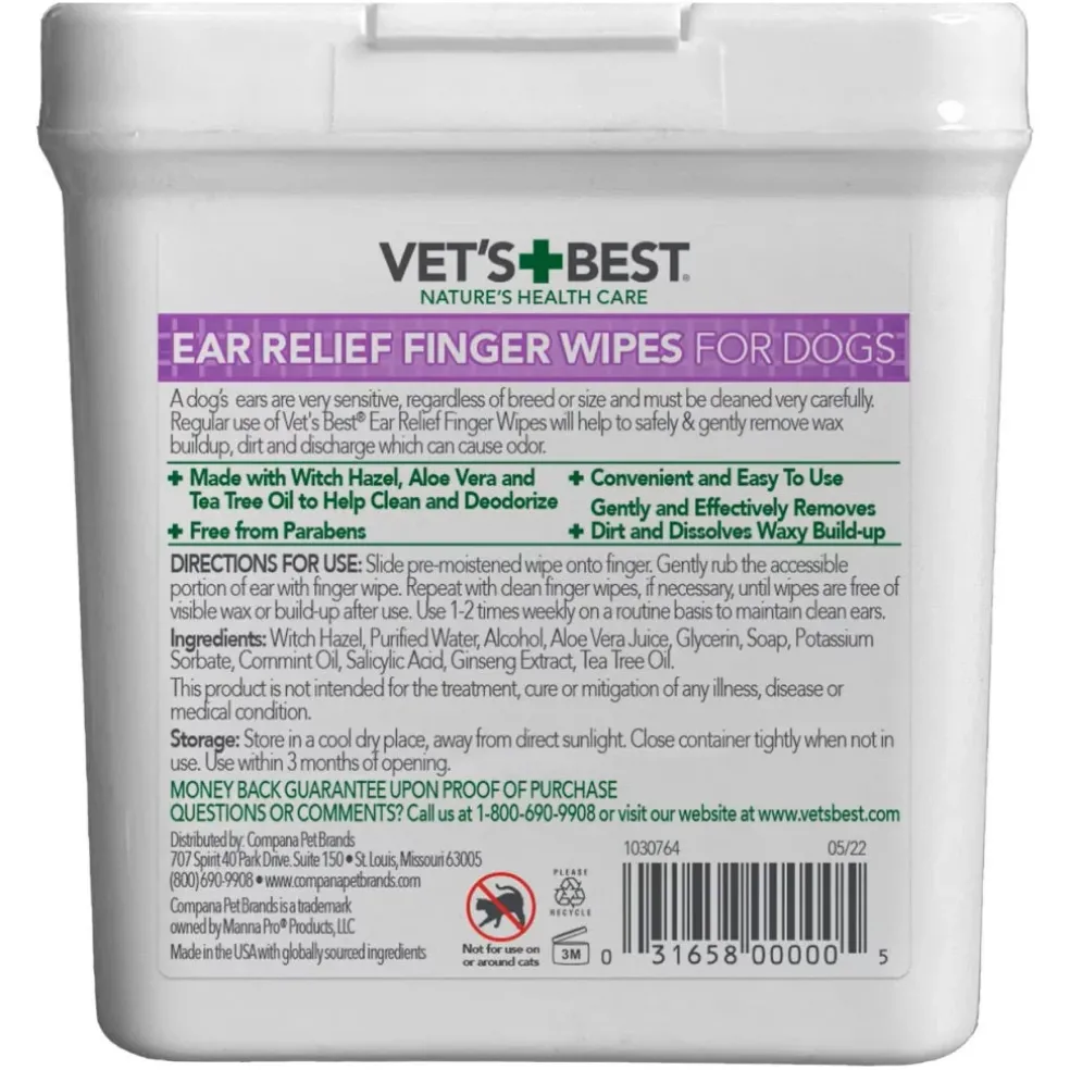 Vet's Best Ear Relief Finger Wipes for Dogs (50 ct)