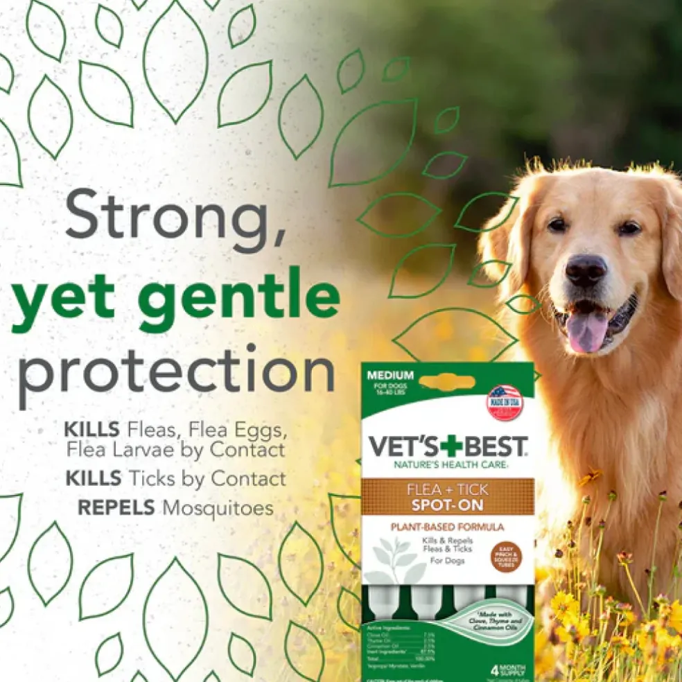 Vet's Best Flea & Tick Spot Treatment for Medium Dogs 16-40 lbs (4 doses)