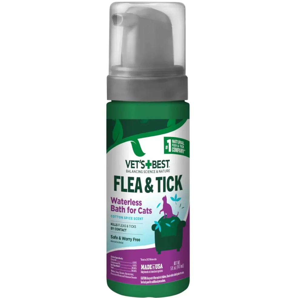 Vet's Best Flea & Tick Waterless Bath for Cats Cotton Spice Scent (5 oz)