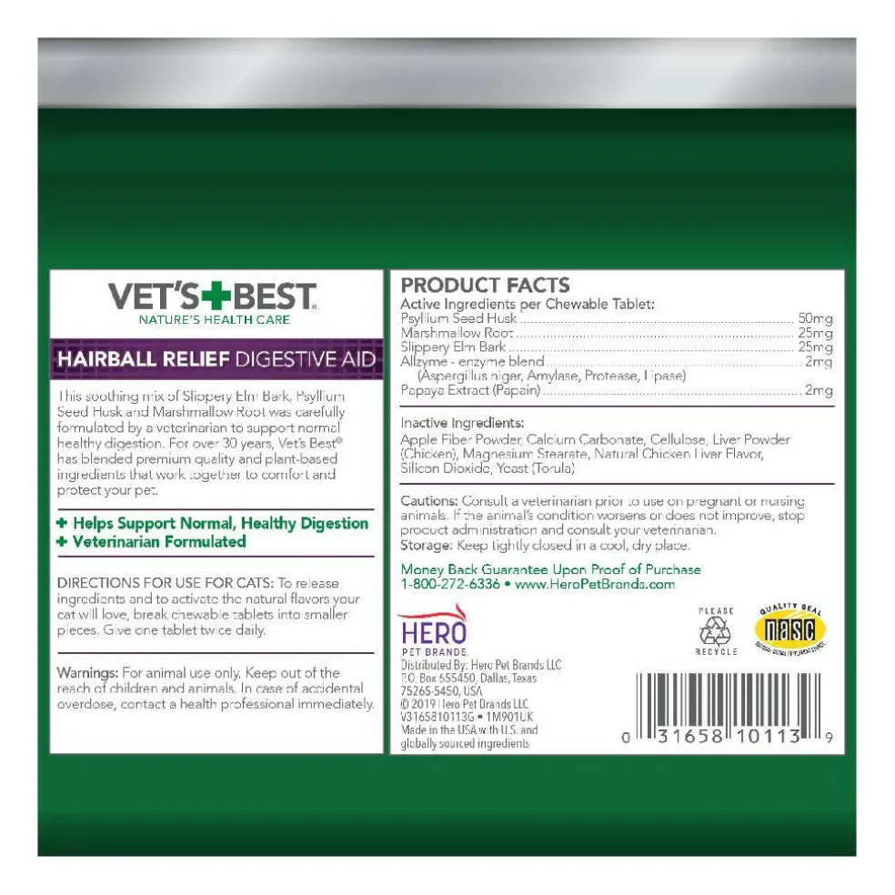 Vet's Best Hairball Relief Tabs For Cats (60 tablets)