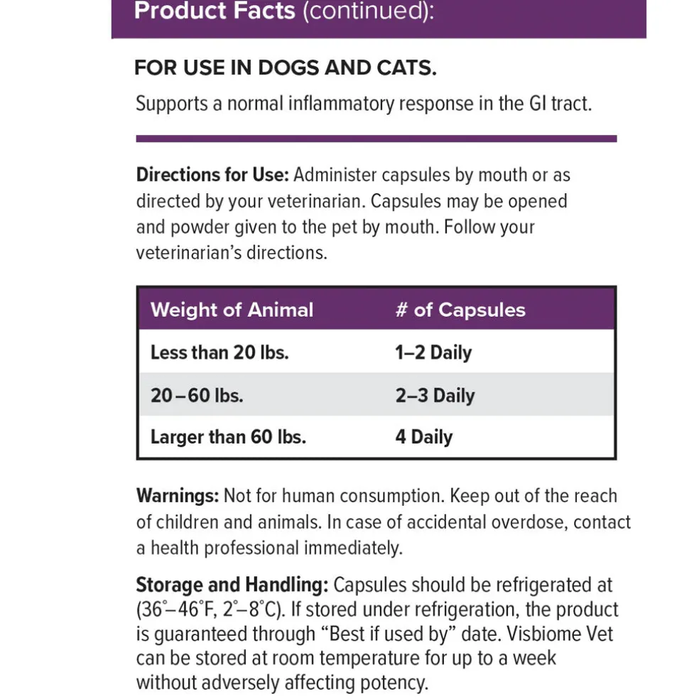 Visbiome Vet High Potency Probiotic Capsules for Pets, 40-count