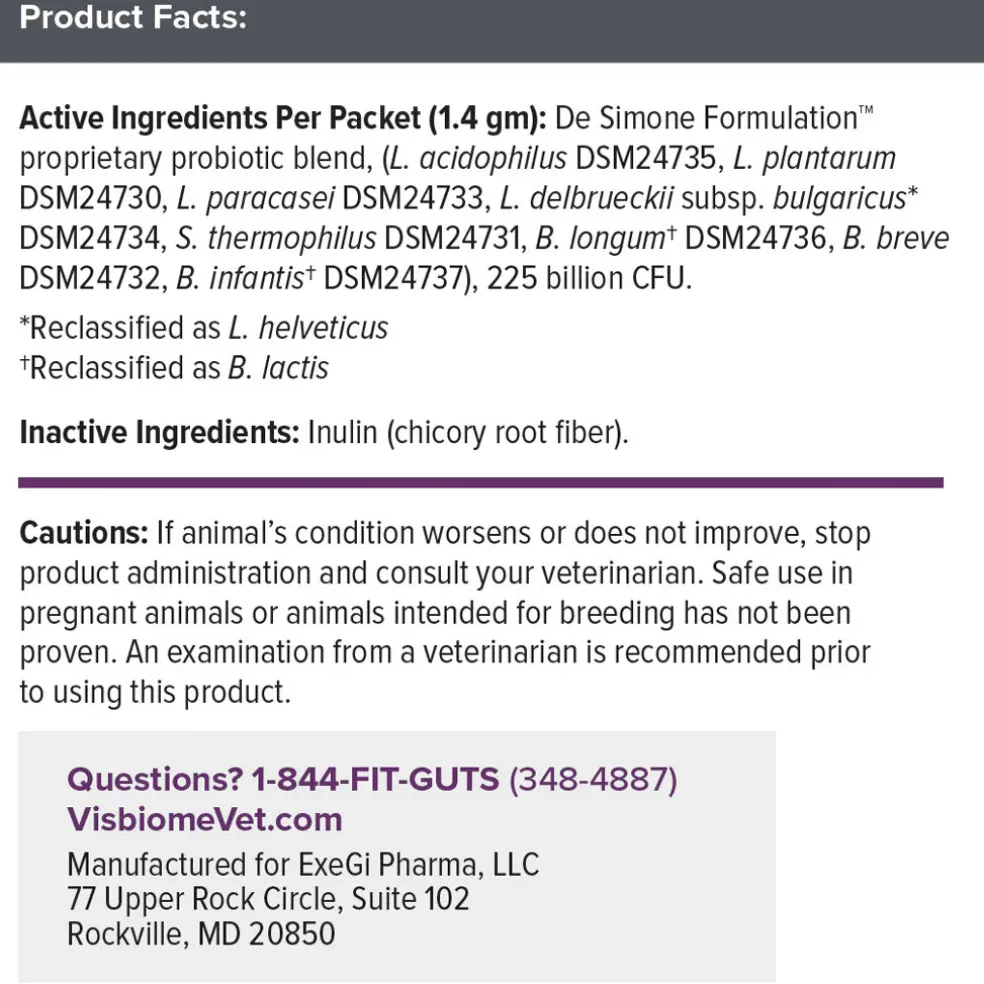 Visbiome Vet High Potency Probiotic Packets for Dogs & Cats, 30-count