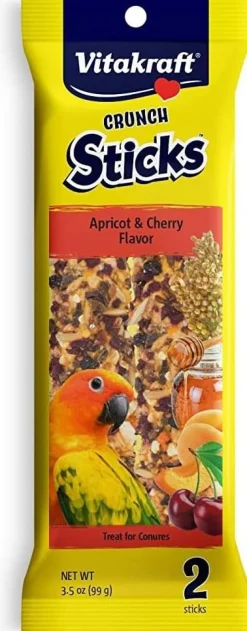 Vitakraft Crunch Sticks Apricot & Cherry Flavor Treats for Conures, 2 Sitcks
