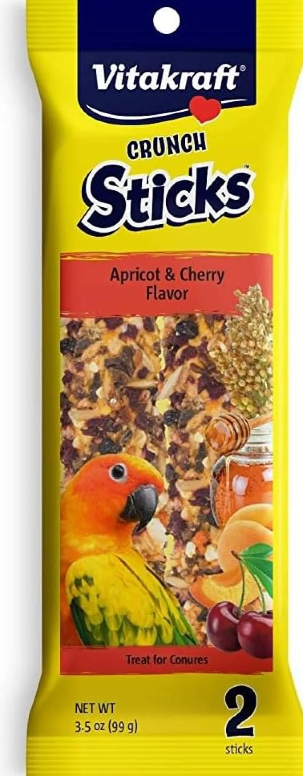 Vitakraft Crunch Sticks Apricot & Cherry Flavor Treats for Conures, 2 Sitcks