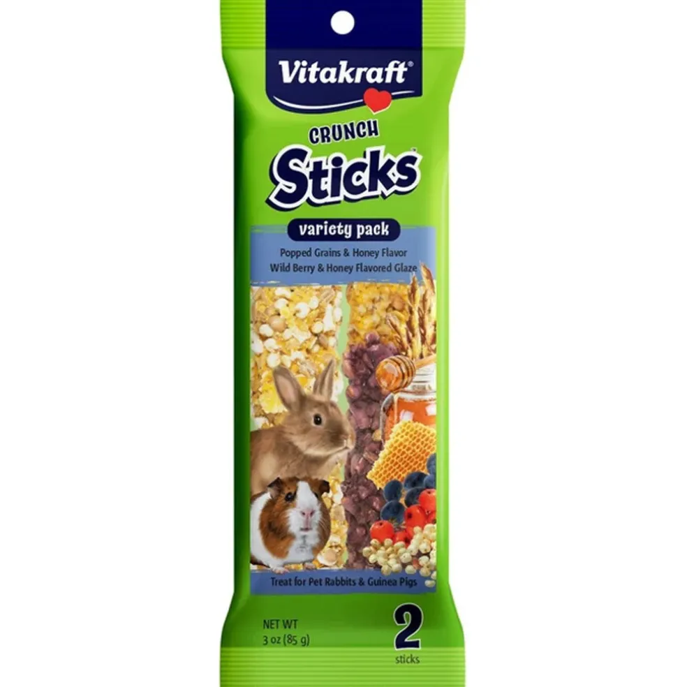 Vitakraft Crunch Sticks Popped Grains, Honey & Wild Berry Variety Pack Treats for Rabbits & Guinea Pigs, 2 Sitcks