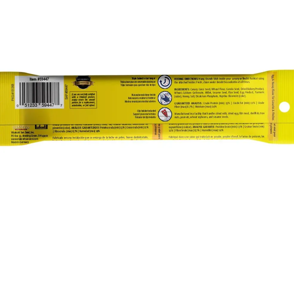 Vitakraft Curnch Sitcks Egg & Honey Flavor Treats for Canaries & Finches, 2 Sitcks