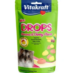 Vitakraft Mini Drops Banana & Cherry Flavor Treat for Dwarf Hamsters, Rats & Mice, 2.5-oz