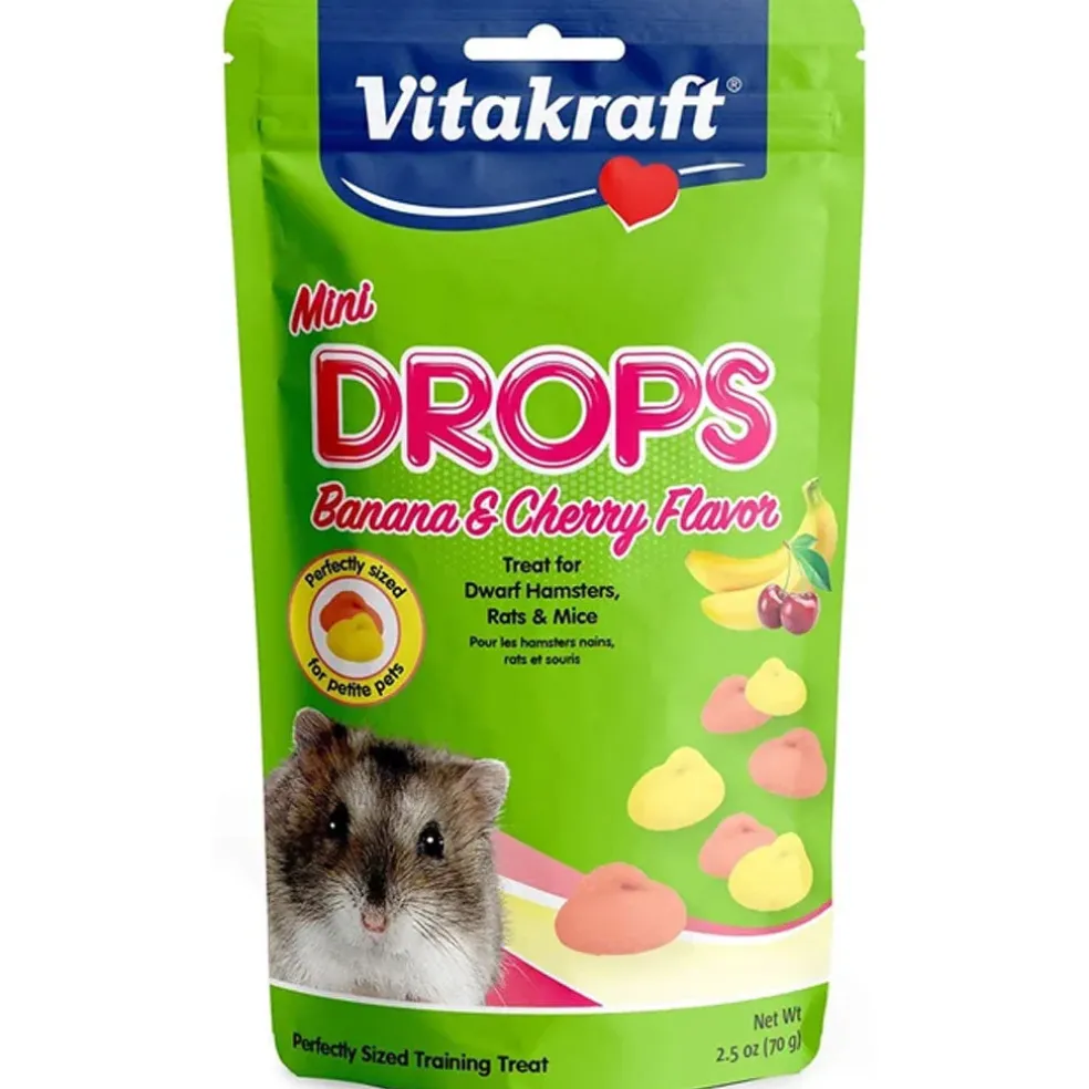 Vitakraft Mini Drops Banana & Cherry Flavor Treat for Dwarf Hamsters, Rats & Mice, 2.5-oz