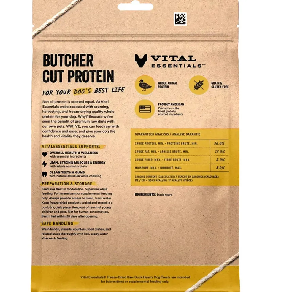 Vital Essentials Freeze-Dried Raw Duck Hearts Dog Treats, 10-oz