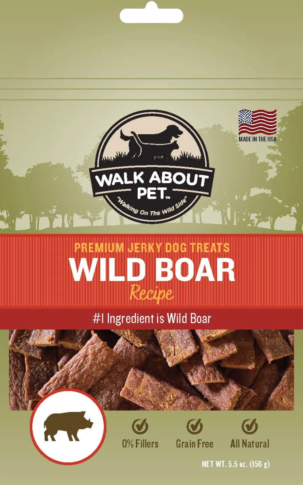 Walk About Wild Boar Jerky Dog Treats, 5.5-oz