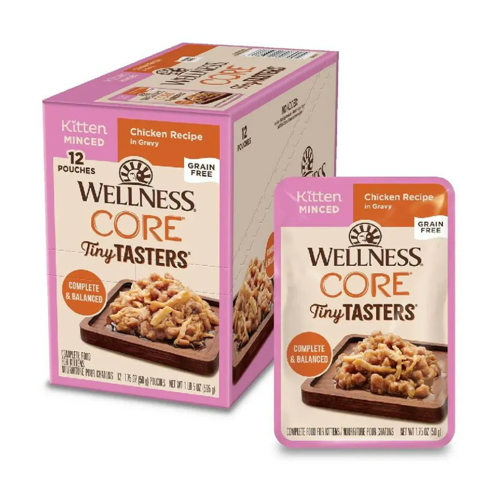 Wellness CORE Tiny Tasters Grain-Free Micned Chicken Wet Food for Kittens (1.75 oz x 12 pouches)