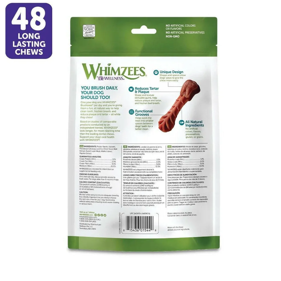 WHIMZEES Brushzees Dental Chews Natural Grain-Free Dental Dog Treats Extra Small (48 count)
