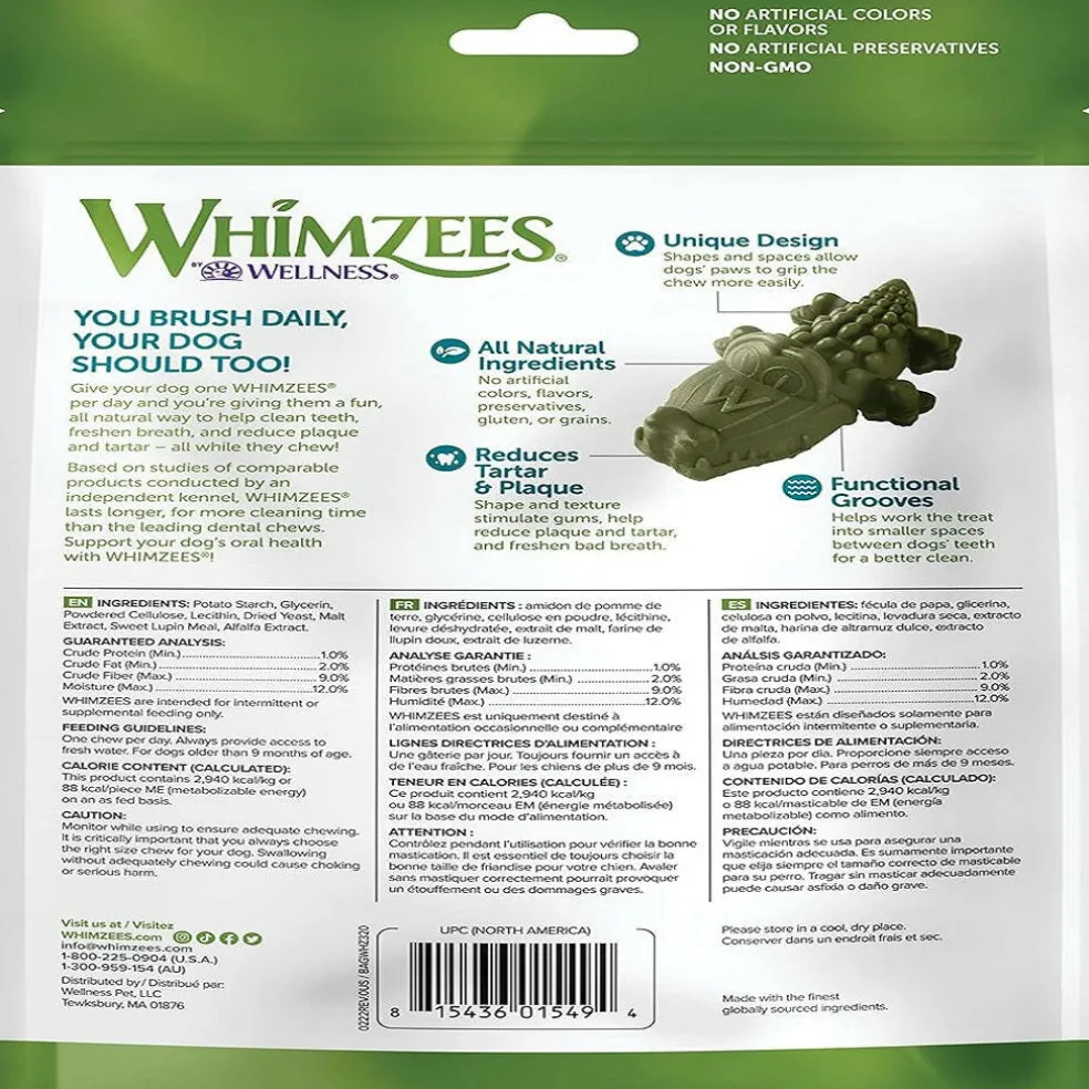 WHIMZEES by Wellness Alligator Natural Grain Free Dental Chews For Medium Dogs (12 pc)