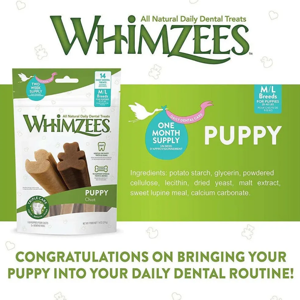 Whimzees by Wellness Natural Grain Free Dental Treats For Medium & Large Puppy (7.4 oz)