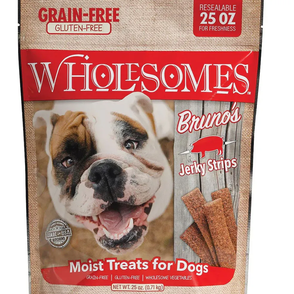 Wholesomes Bruno's Pork Grain Free Jerky Strips Moist Dog Treats