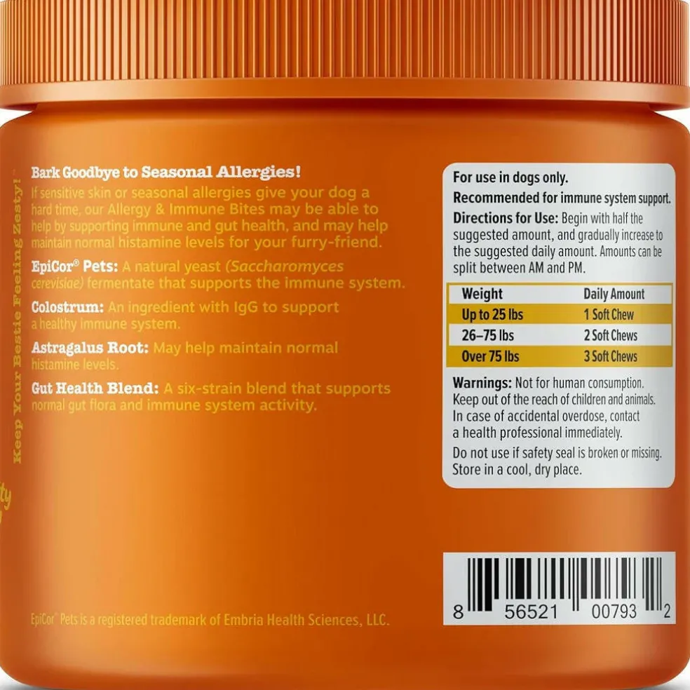 Zesty Paws Allergy & Immune Bites Peanut Butter Flavored Chews for Dogs (90ct)