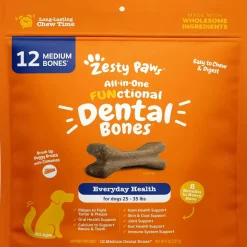 Zesty Paws All-in-One Functional Dental Bone Chews For Regular/Medium Dogs (12 bones)