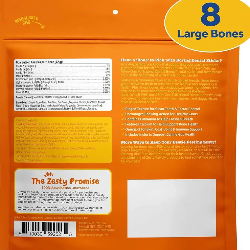Zesty Paws All-in-One Functional Dental Bone Chews for Large Dogs (8 bones)