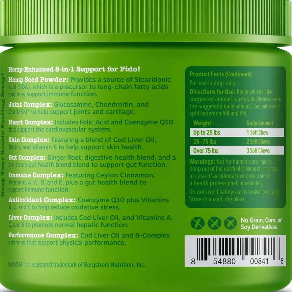 Zesty Paws Hemp Elements 8-in-1 Multifunctional Chicken Flavored Chews for Dogs (90 ct)
