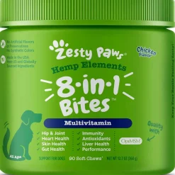 Zesty Paws Hemp Elements 8-in-1 Multifunctional Chicken Flavored Chews for Dogs (90 ct)