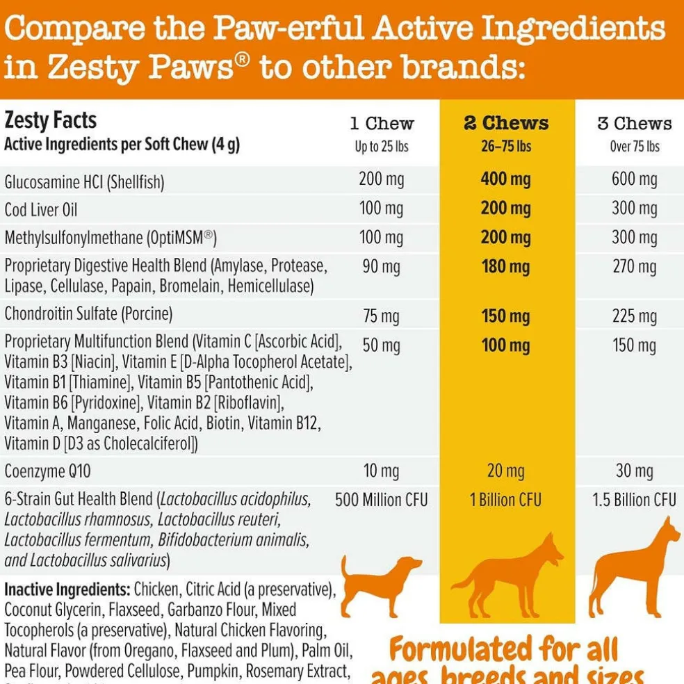 Zesty Paws 8-in-1 Multifunctional Bites Peanut Butter Flavored Soft Chews For Dogs (90 ct)