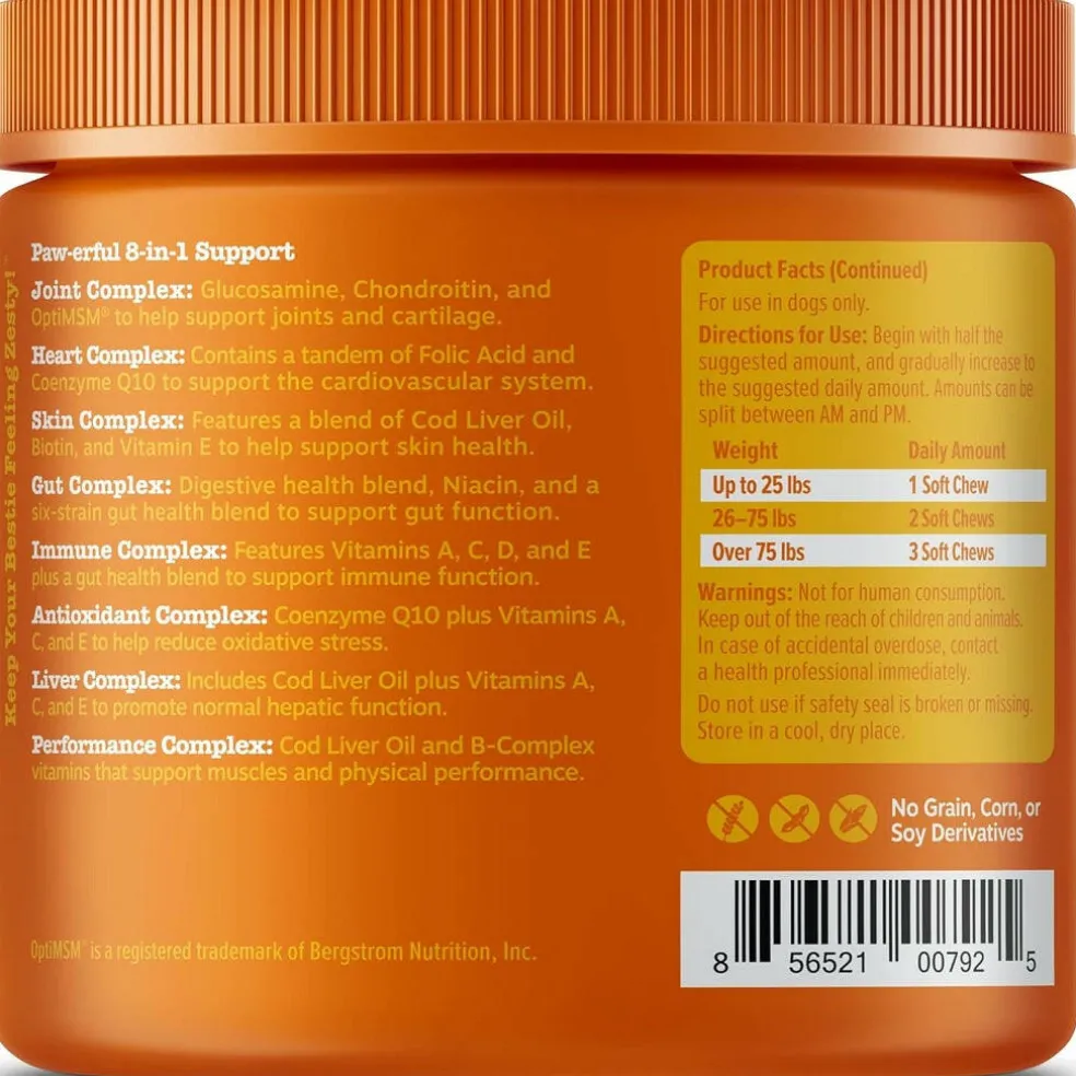 Zesty Paws 8-in-1 Multifunctional Bites Peanut Butter Flavored Soft Chews For Dogs (90 ct)