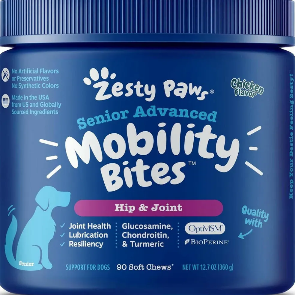 Zesty Paws Senior Advanced Mobility Bites Chicken Flavored Chews for Dogs (90 ct)