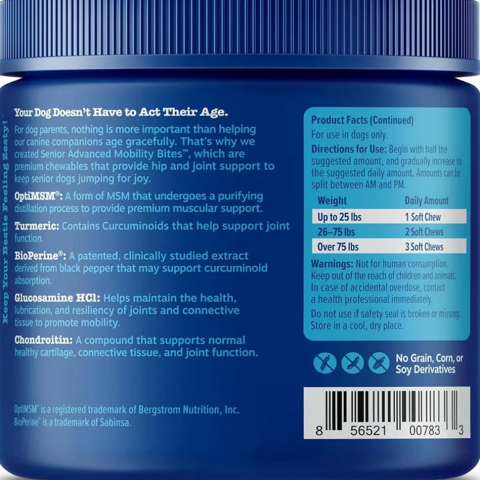 Zesty Paws Senior Advanced Mobility Bites Chicken Flavored Chews for Dogs (90 ct)