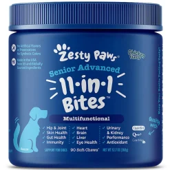 Zesty Paws Senior Advanced 11-1 Multifunction Bites Chicken Flavor Supplement For Dog (90 ct)