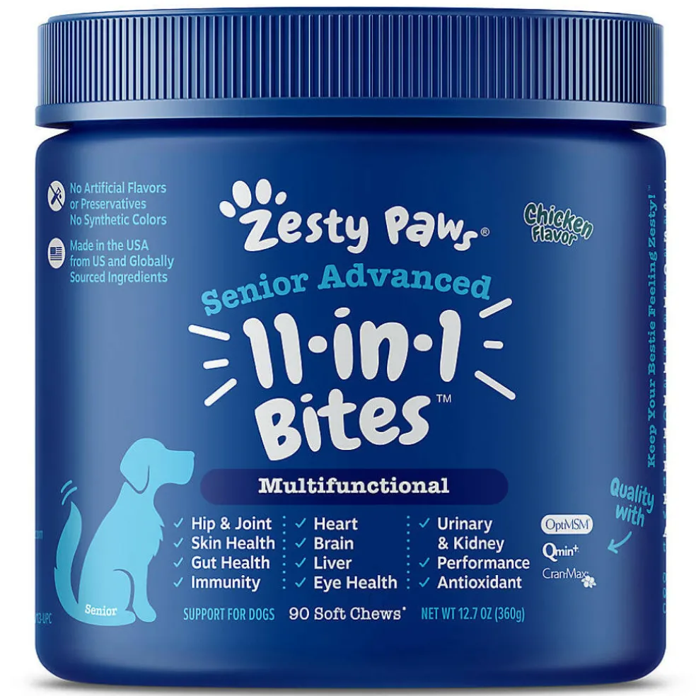 Zesty Paws Senior Advanced 11-1 Multifunction Bites Chicken Flavor Supplement For Dog (90 ct)