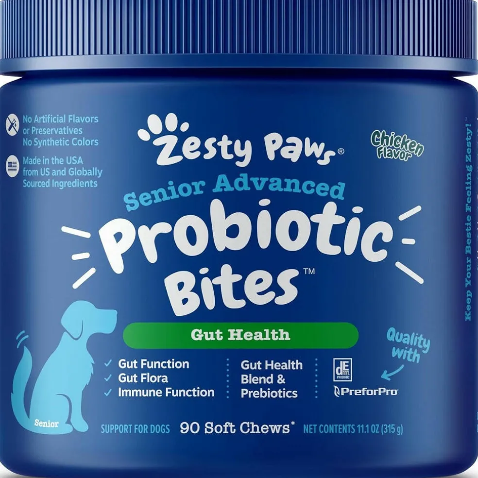 Zesty Paws Senior Advanced Probiotic Bites Chicken Flavored Chews for Dogs (90 ct)