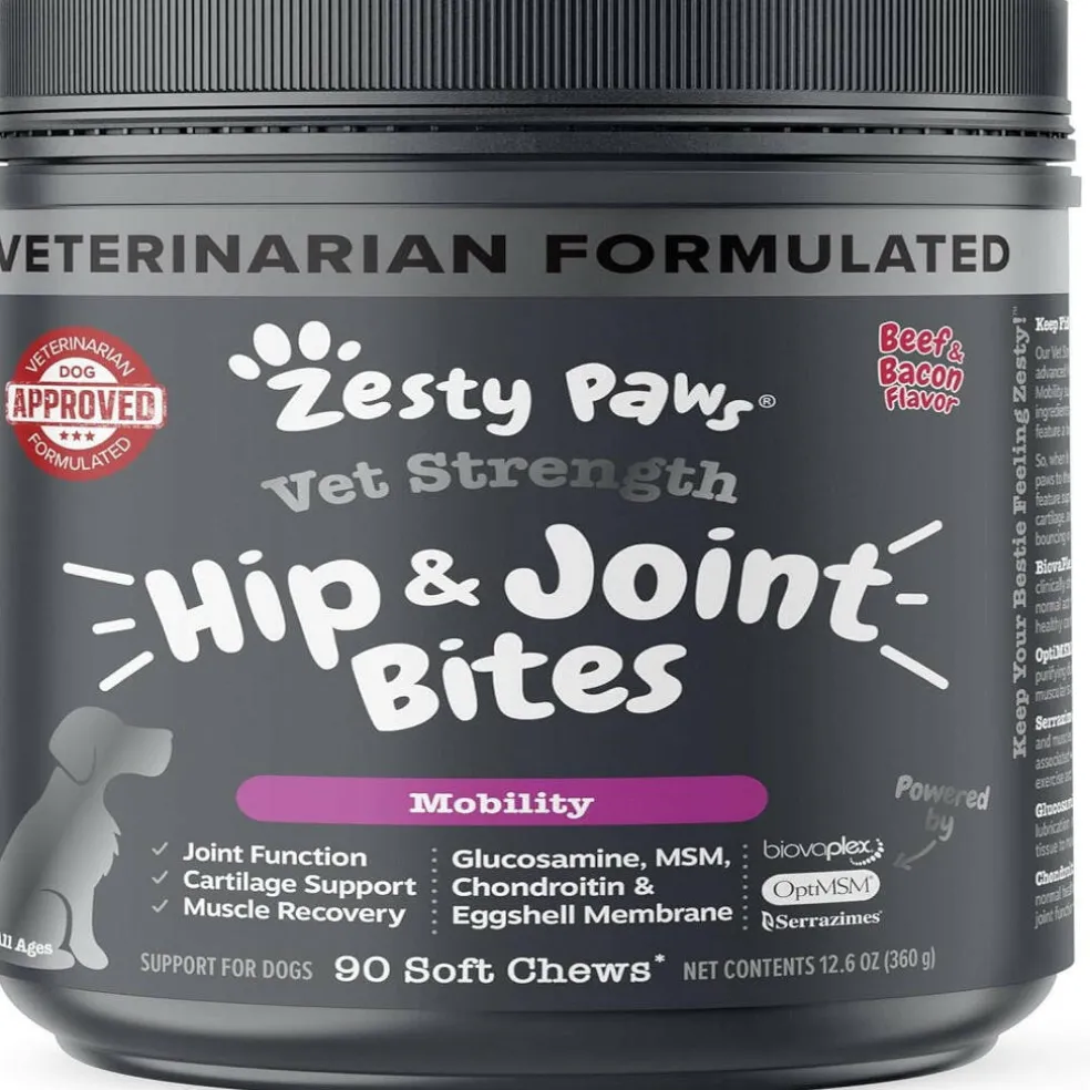 Zesty Paws Vet Strength Hip & Joint Mobility Bites Beef & Bacon Flavored chews for Dogs (90 ct)