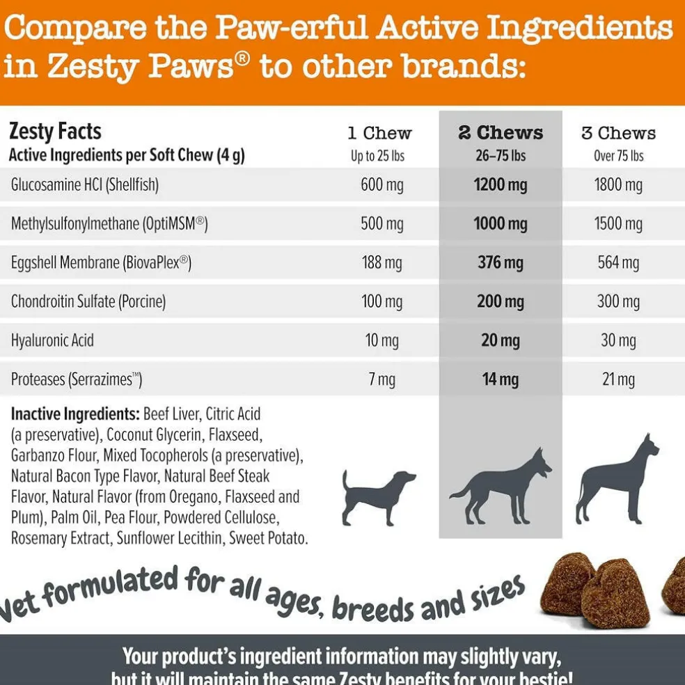 Zesty Paws Vet Strength Hip & Joint Mobility Bites Beef & Bacon Flavored chews for Dogs (90 ct)