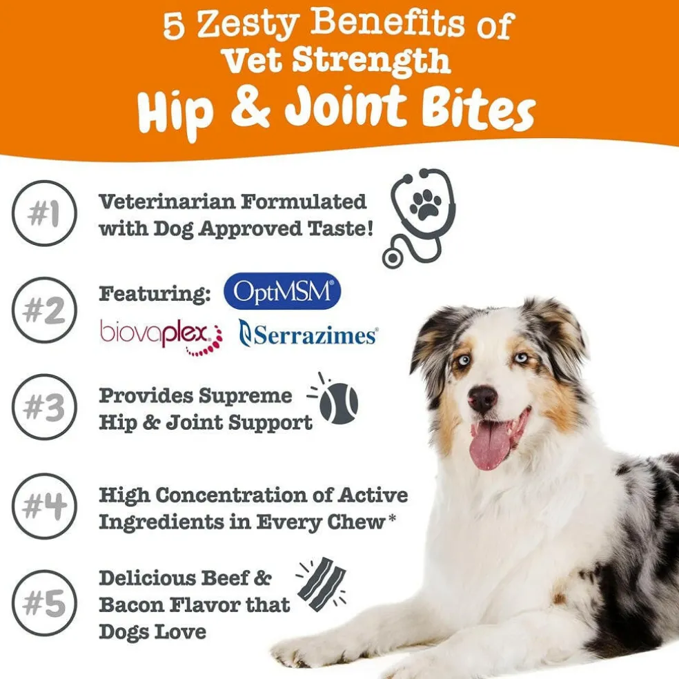 Zesty Paws Vet Strength Hip & Joint Mobility Bites Beef & Bacon Flavored chews for Dogs (90 ct)