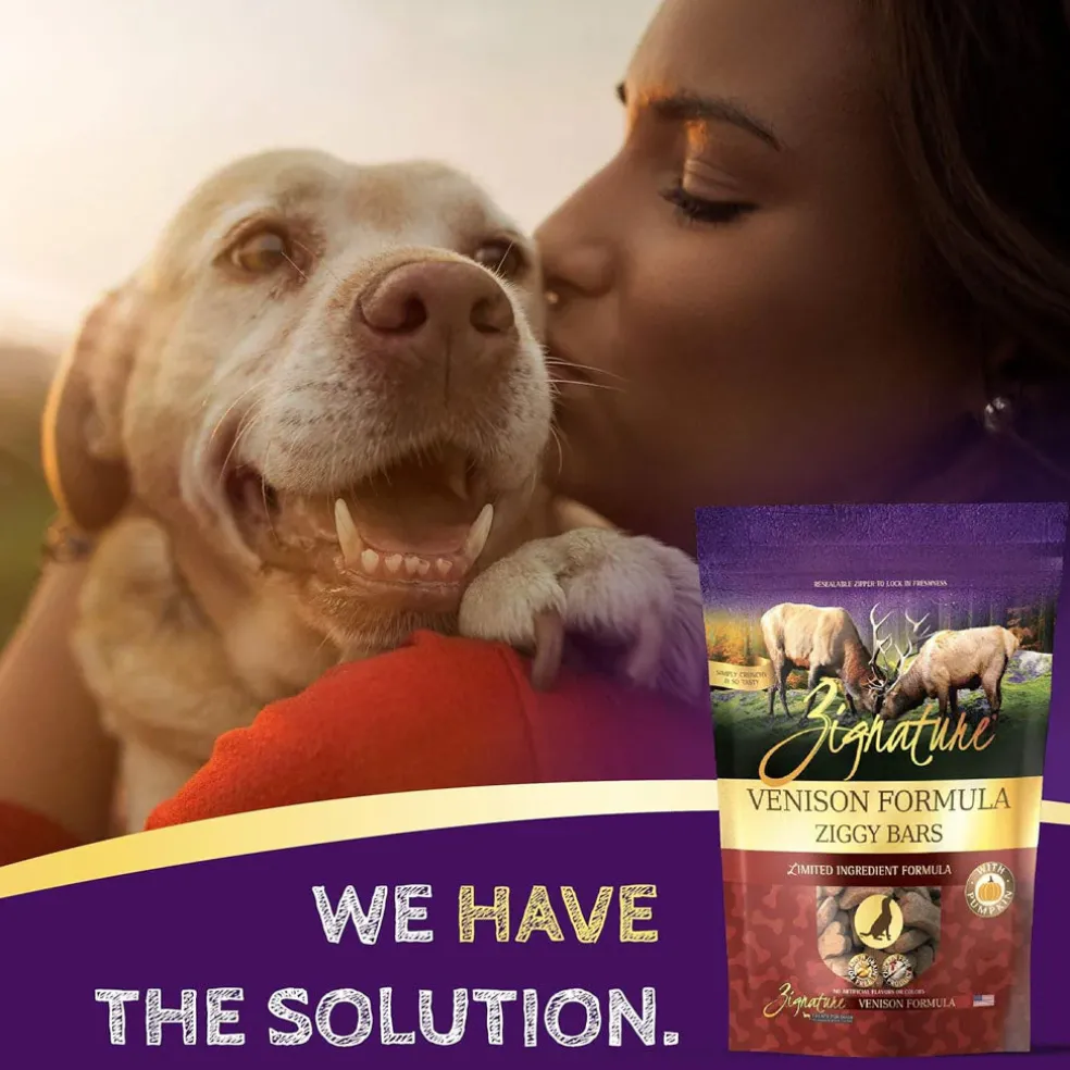 Zignature Venison Formula Ziggy Bars with Pumpkin Dog Treats, 12-oz