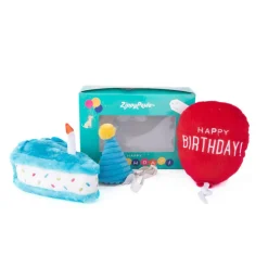 Zippy Paws Birthday Box Interactive Plush Toy for Dogs (3 pc)