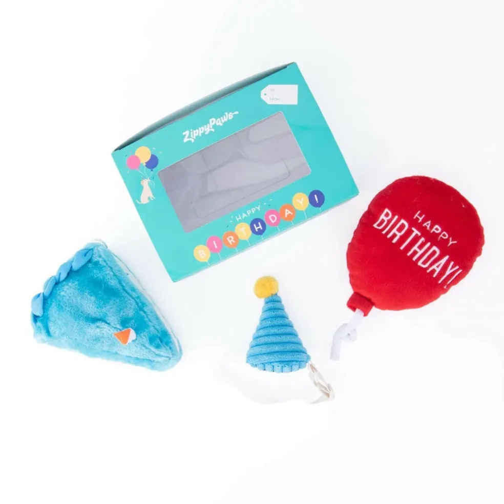 Zippy Paws Birthday Box Interactive Plush Toy for Dogs (3 pc)