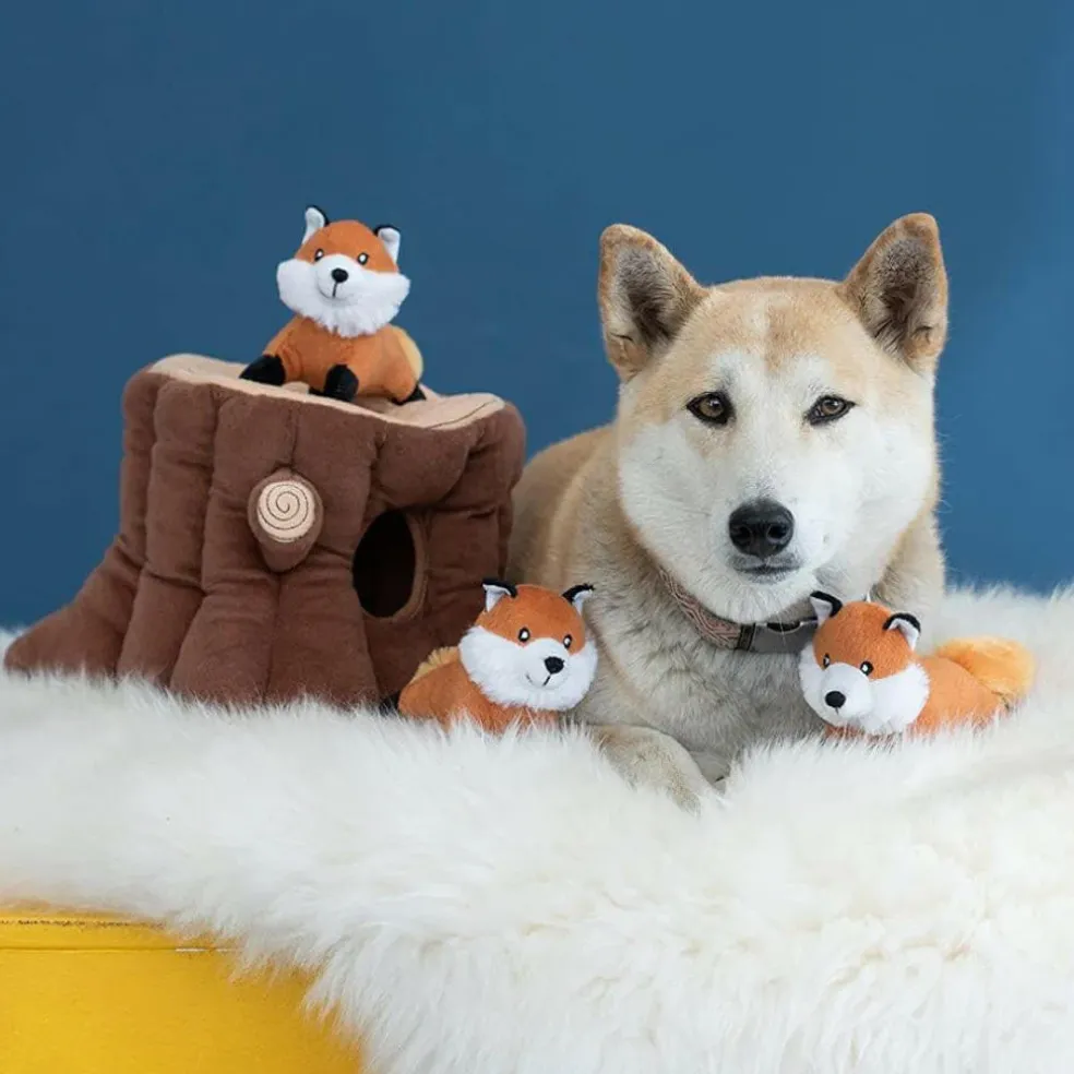 Zippy Paws Burrow Fox Stump Interactive Toy for Dogs (Extra Large)