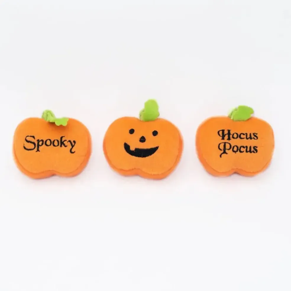 Zippypaws Halloween Miniz Pumpkins Squeaker Plush Toy For Dogs (3 pack)