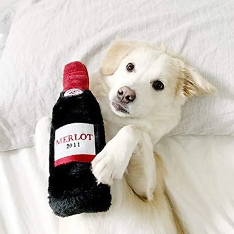 ZippyPaws Red Wine Happy Hour Crusherz Plush Dog Toy, Medium
