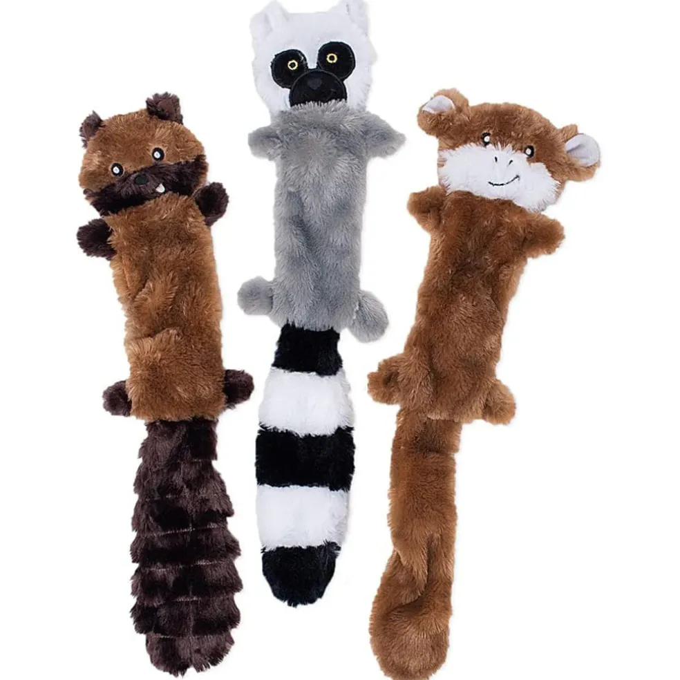 ZippyPaws Skinny Peltz Chipmunk, Lemur & Monkey Plush Dog Toy, Large, 3-pack